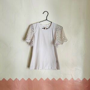 Rebecca Taylor short sleeve tee with lace sleeves. Size XS.